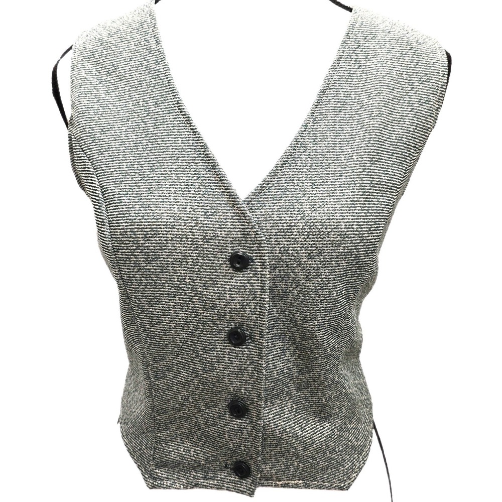 Vtg 70s Sears Womens M‎ Forest Green Poly Sweater Vest V-Neck Button Up RN 52438